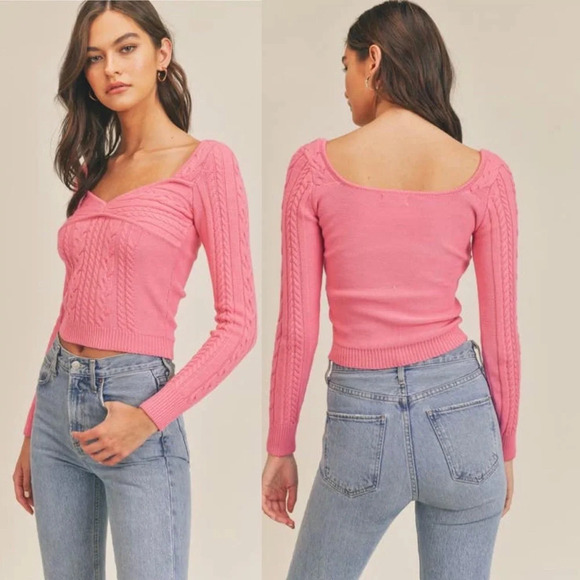 NWT Lush Clothing Cropped Knit Sweater, Pink, Medium - Picture 2 of 2